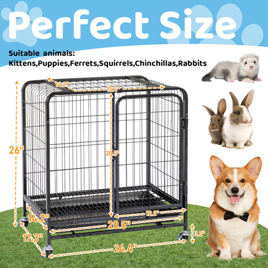 62x44x66cm Assembled Square Tube Wire Black Cat And Dog Cage