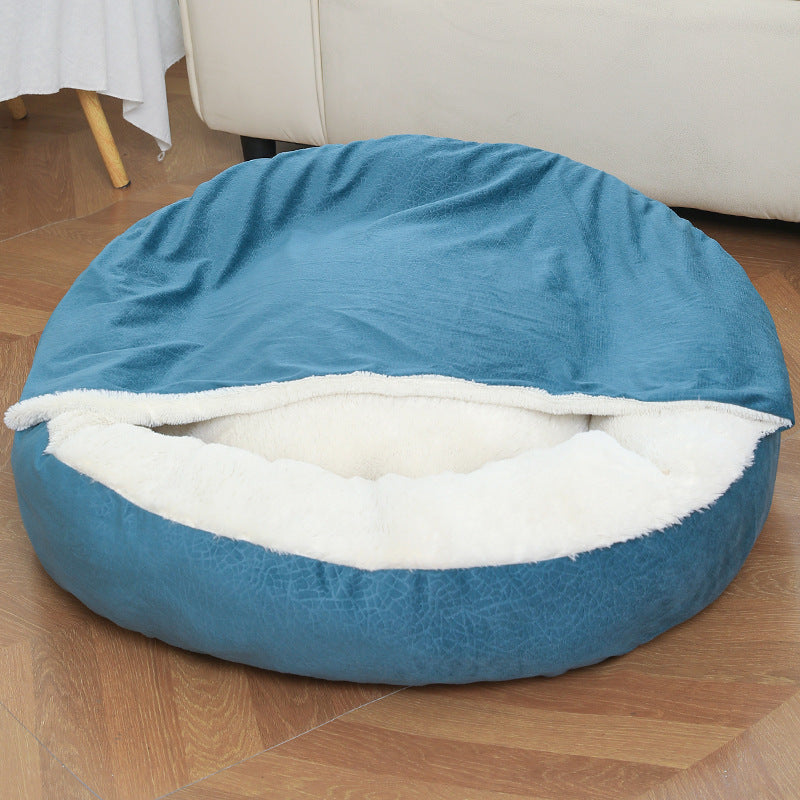 Orthopedic Dog Bed With Hooded Blanket Winter Warm Waterproof Dirt Resistant Cat Puppy House Cuddler Machine