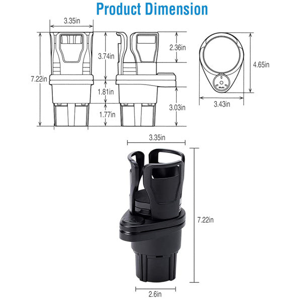 2-in-1 Adjustable Car Cup Holder Extender – Double Cup Holder with 360° Rotation, Multifunctional Design, Fits Most Vehicles