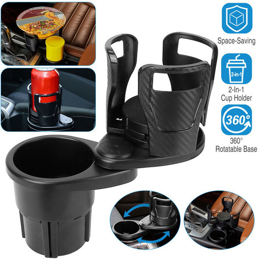 2-in-1 Adjustable Car Cup Holder Extender – Double Cup Holder with 360° Rotation, Multifunctional Design, Fits Most Vehicles