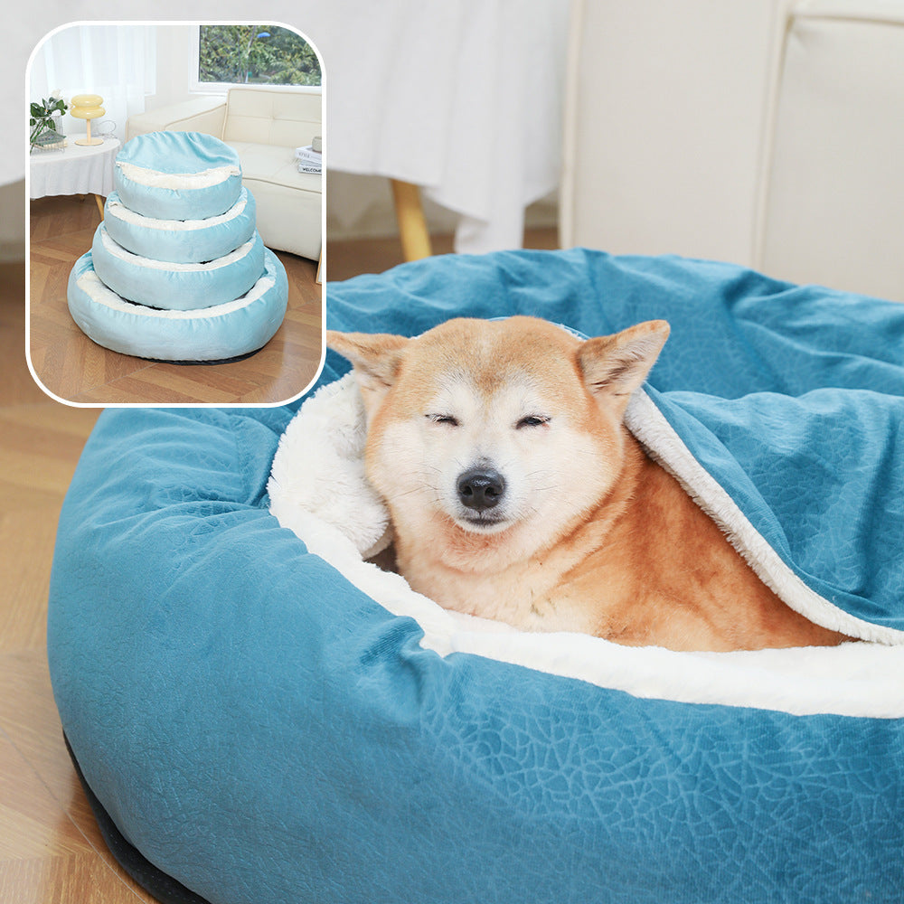 Orthopedic Dog Bed With Hooded Blanket Winter Warm Waterproof Dirt Resistant Cat Puppy House Cuddler Machine