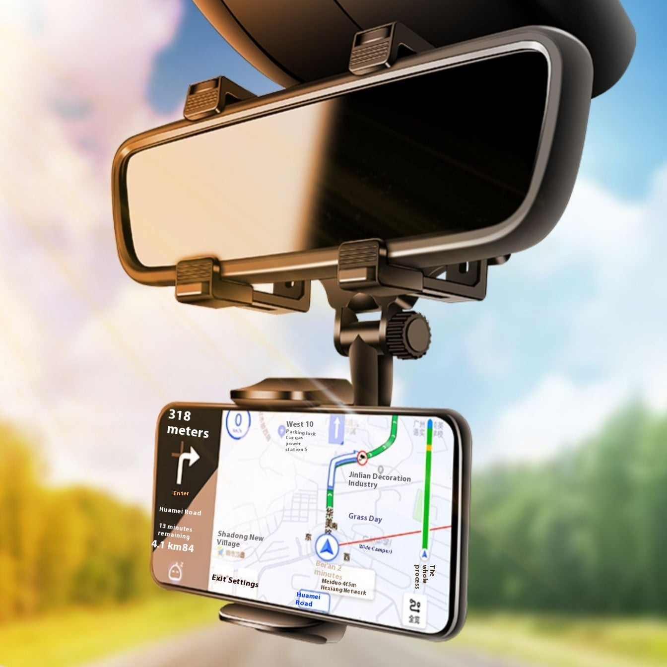 Adjustable Rearview Mirror Phone Mount – Clip-On Car Navigation Holder for Easy Hands-Free Use