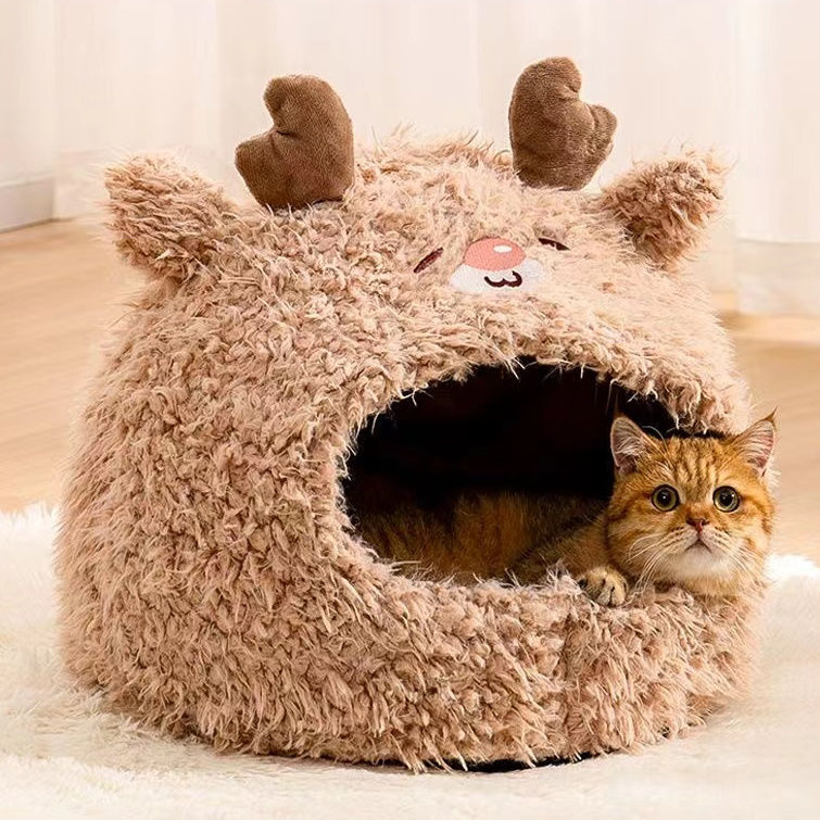 Closed Warm Plush Pet Cat Nest