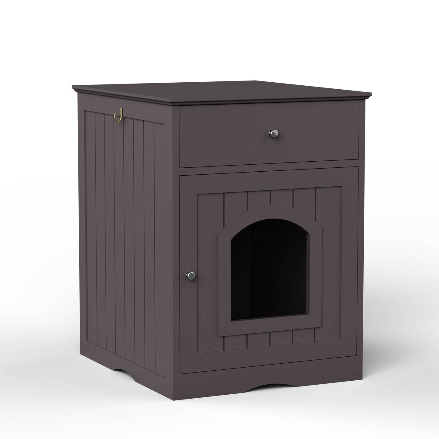 Multi-Functional Wooden Pet House – Cat Litter Box Enclosure with Drawer & Side Table, Stylish Indoor Pet Crate Furniture