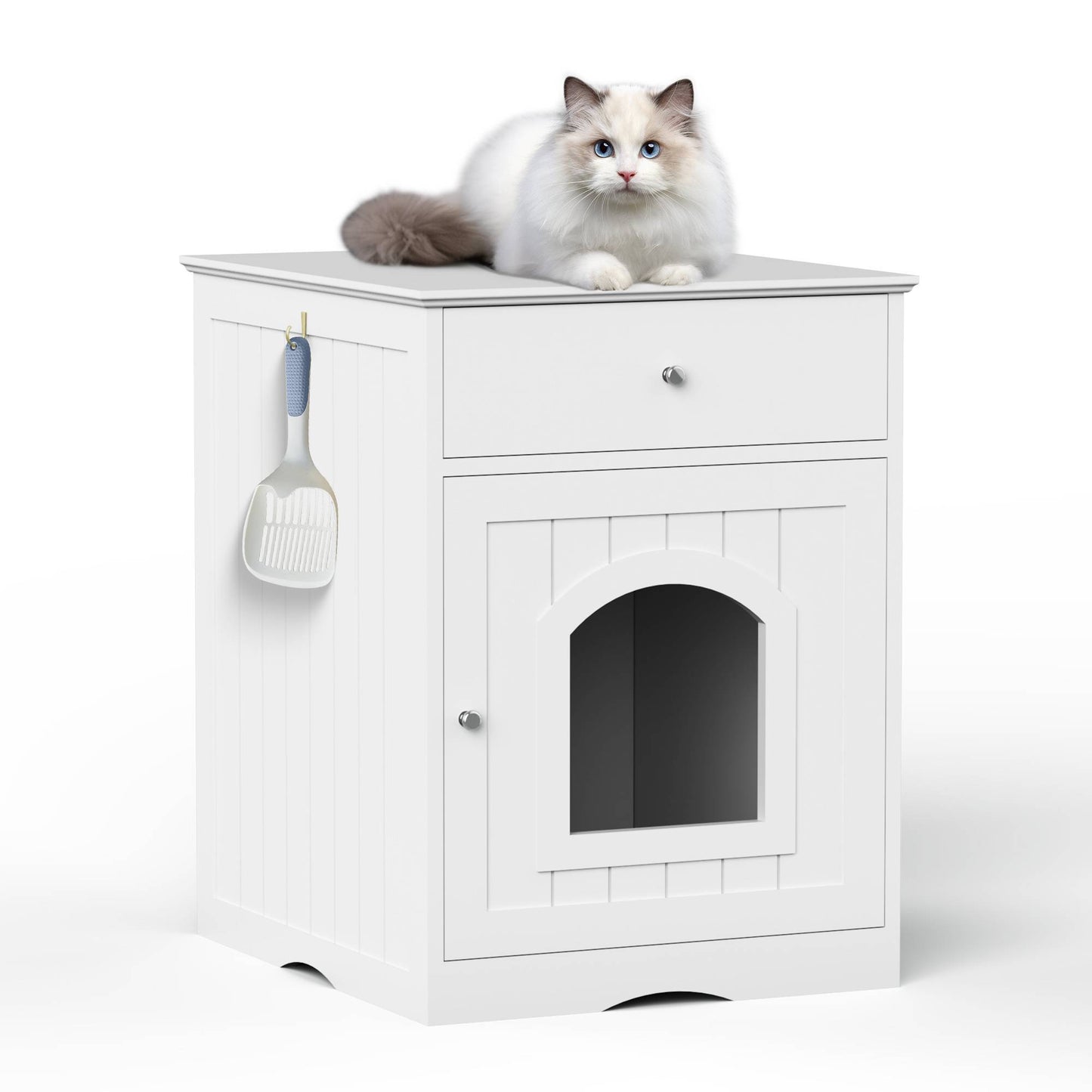 Wooden Pet House Cat Litter Box Enclosure With Drawer Side Table Cat Home Nightstand