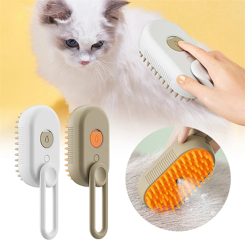 3-in-1 Electric Pet Grooming Brush for Cats & Dogs – Steam, Massage, and Hair Removal Comb with Spray for Easy Grooming