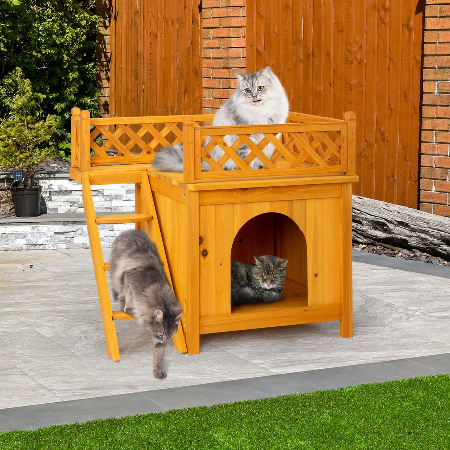 72X50X65.5cm 2 Storey Fence With Staircase Cat House