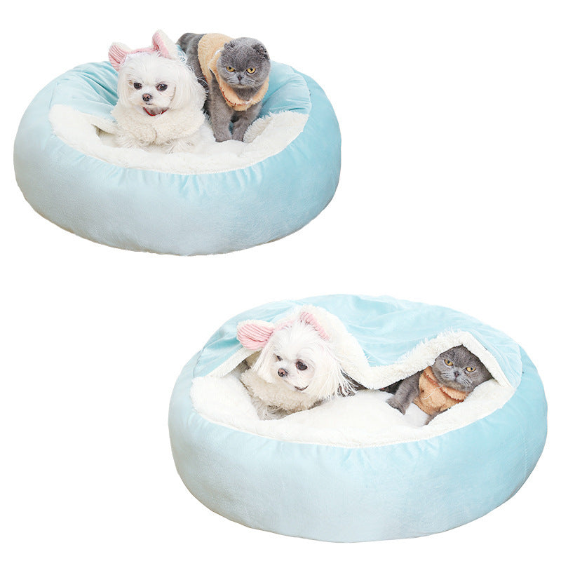 Orthopedic Dog Bed With Hooded Blanket Winter Warm Waterproof Dirt Resistant Cat Puppy House Cuddler Machine