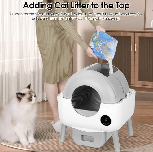 Self Cleaning Litter Box - 2.2lb-23lb Cat Can Use, 100L Automatic Cat Litter Box Self Cleaning, Extra Large For Multiple Cats, Anti-Pinch, All Clumping Litter Can Use, With Garbage Bags, App Control