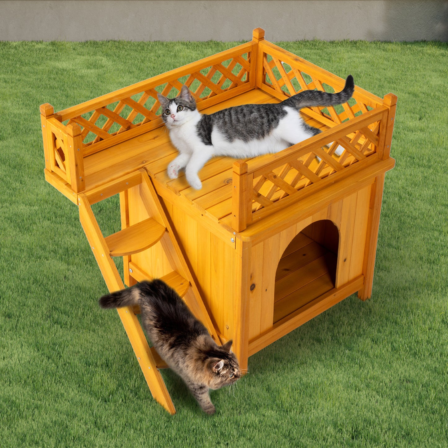 72X50X65.5cm 2 Storey Fence With Staircase Cat House