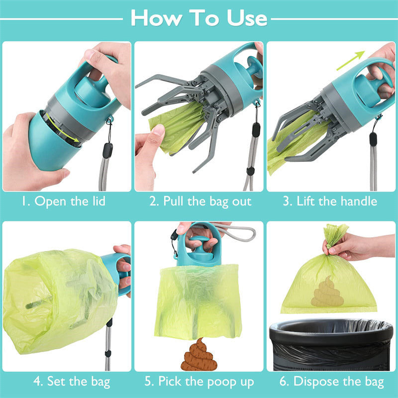 Portable Dog Pooper Scooper with Built-in Waste Bag Dispenser – Lightweight, Easy-to-Use Pet Toilet Picker with 8-Claw Shovel